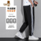 YANXU三杠条纹运动裤子男ins潮牌直筒宽松坠感阔腿裤痞帅束脚大码卫裤