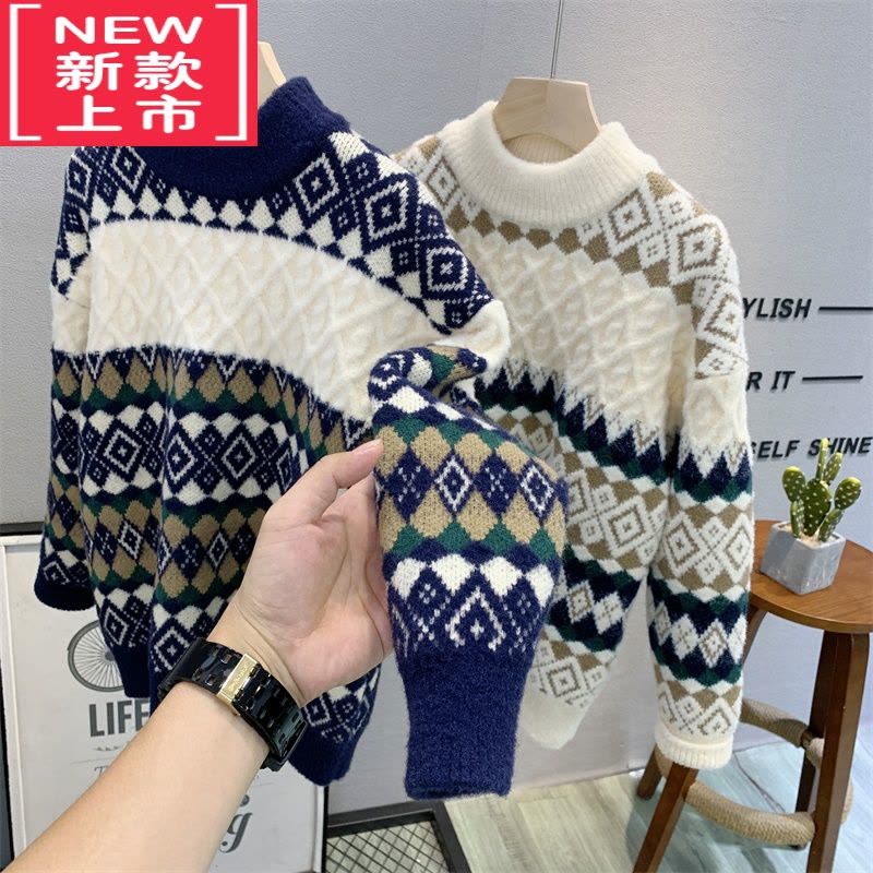 可莉允卡芙恰恰品牌童装儿童韩版提花毛衣22年冬款中大童洋气针织衫图片