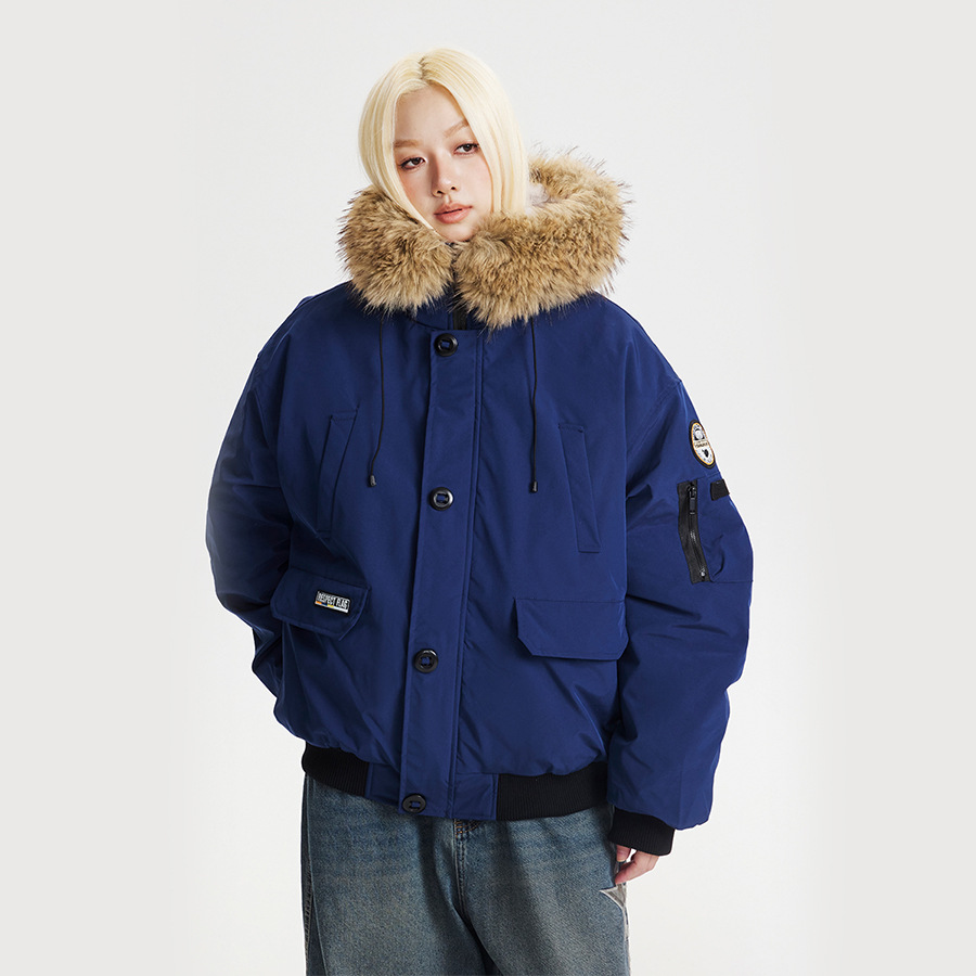 CATTEE美式学院风工装毛领棉衣外套男女冬季棉服宽松大口袋棉袄潮高清大图