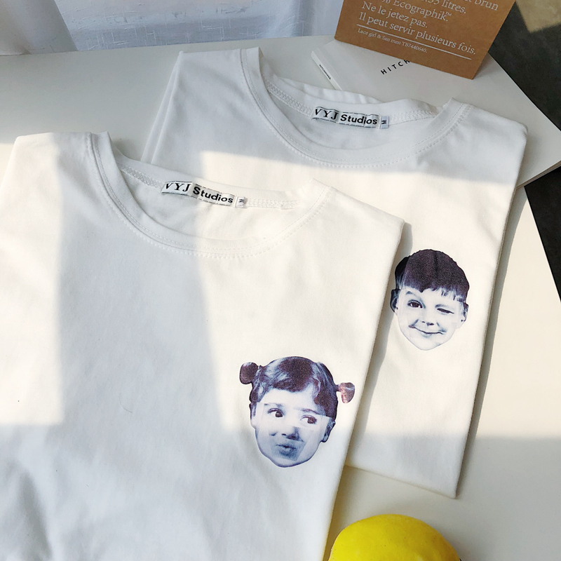 日系港风学生夏装新款白色印花半袖衣服宽松韩版情侣时尚短袖T恤