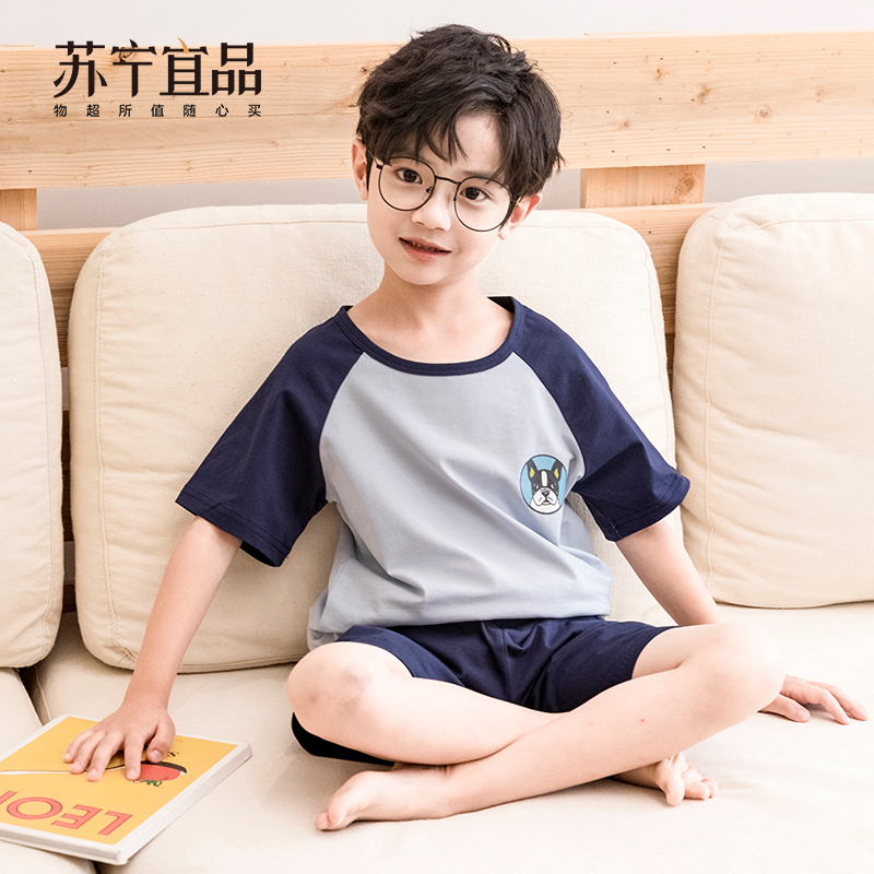 苏宁宜品儿童家居服 2021夏季新款短袖男童套装