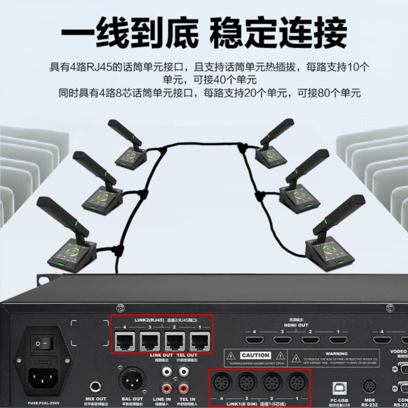 惠度(HuiDu) 专业有线数字会议系统视像跟踪录音视频会议话筒无缝视频矩阵手拉手麦克风 QH-9800主机
