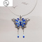 JiMi990银银烧蓝蝴蝶流苏项链女锁骨链精致翩翩起舞吊坠古风配饰品