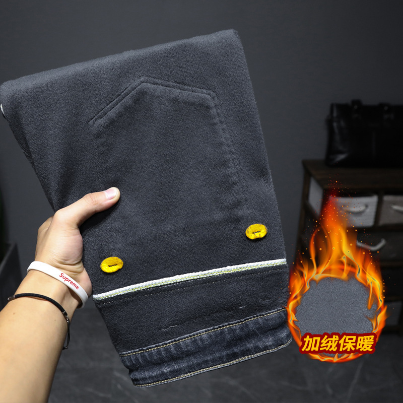 北方舒适加绒牛仔裤男士不挑身材刺绣长裤男款品质百搭小直筒裤男_4773高清大图