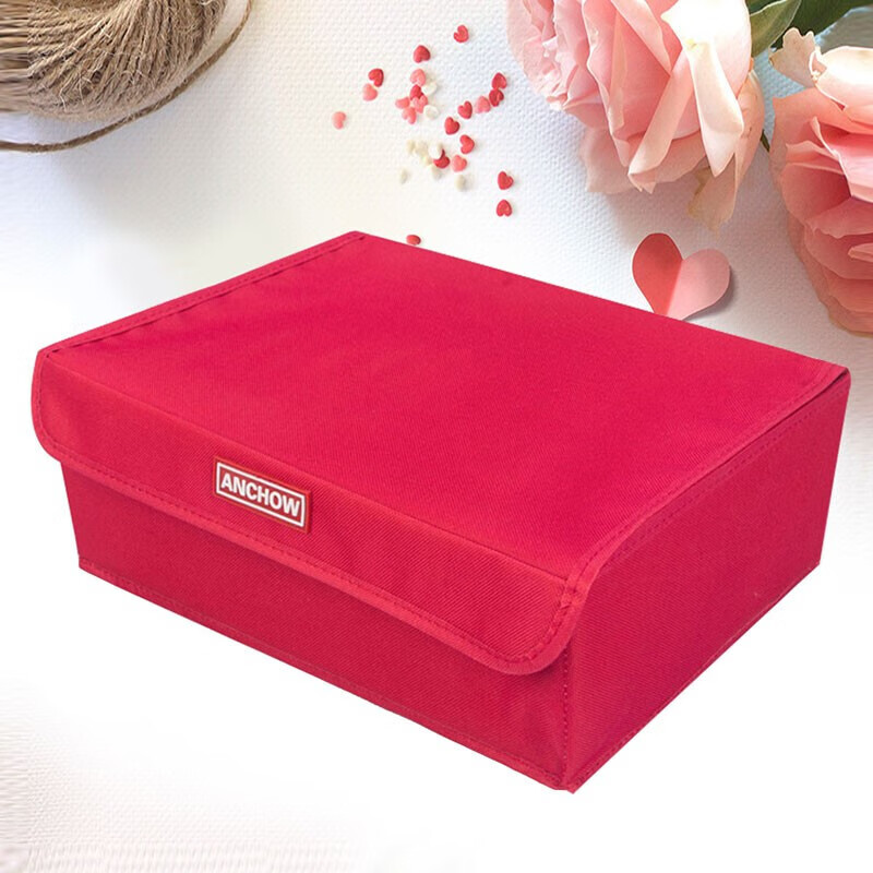 安巢家居(ANCHOW)内衣收纳盒内裤袜子收藏储物分层家用卧室衣柜文胸布艺整理箱AJ288收纳盒6格红色高清大图