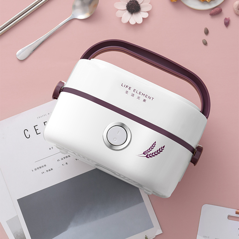 生活元素电热饭盒1L一键开关操作便捷时尚提手携带方便密封锁鲜F6高清大图