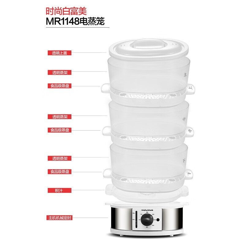 摩飞电器(Morphyrichards)蒸锅电蒸锅电蒸笼多功能蒸汽锅家用电热锅自动断电MR1148标配高清大图