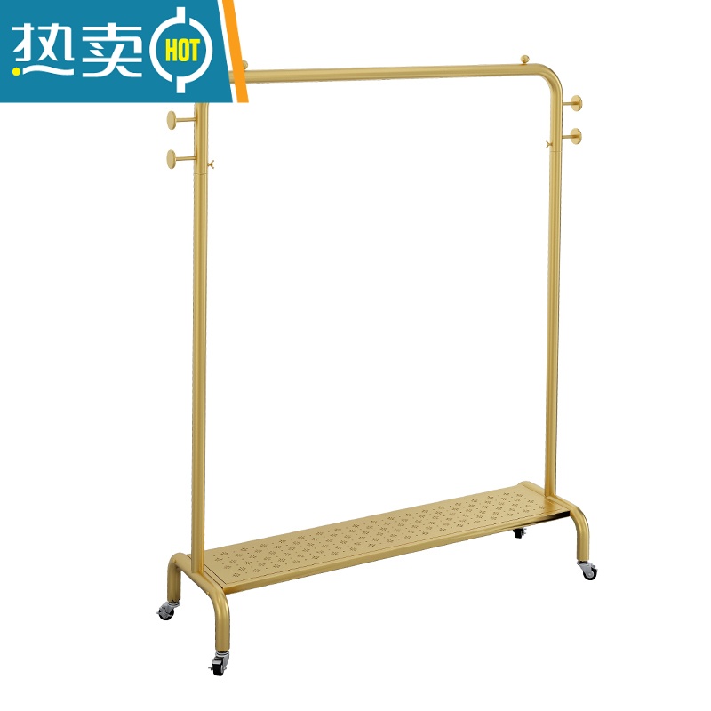 敬平网红家用落地简易晾衣架阳台室内晒衣服架学生收纳挂衣架带轮 纳米金色长130高165带轮+带板高清大图
