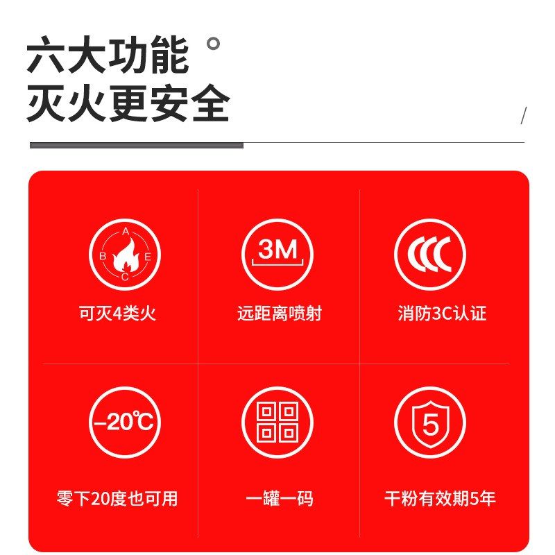 振兴 手提式干粉灭火器4公斤手提车载商用家用消防器材3C认证90粉MFZ/ABC4