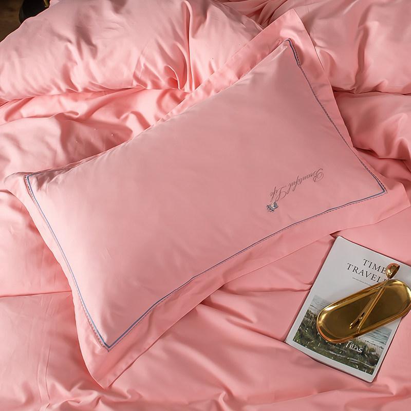 60只贡缎纯棉磨毛枕套加厚全棉刺绣成人枕头套一对装4874cm纯色_847 48cmX74cm 60支磨毛舒适触感星辰-玉一对装