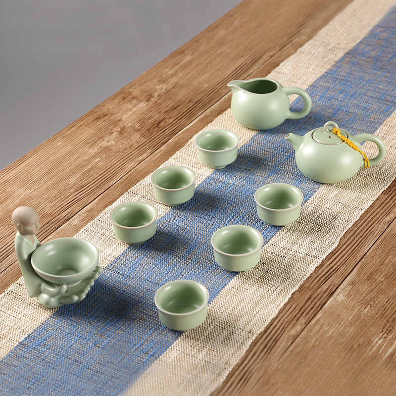 常生源 功夫茶具套装 仿宋汝窑开片 茶壶茶杯陶瓷茶漏整套 泡茶器 福星高照套组