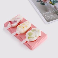 雪糕模具做冰淇淋冰棍冰棒家用硅胶DIY自制模具冻冰块创意卡通可爱 粉色(雪人+兔子+小牛)雪糕模具