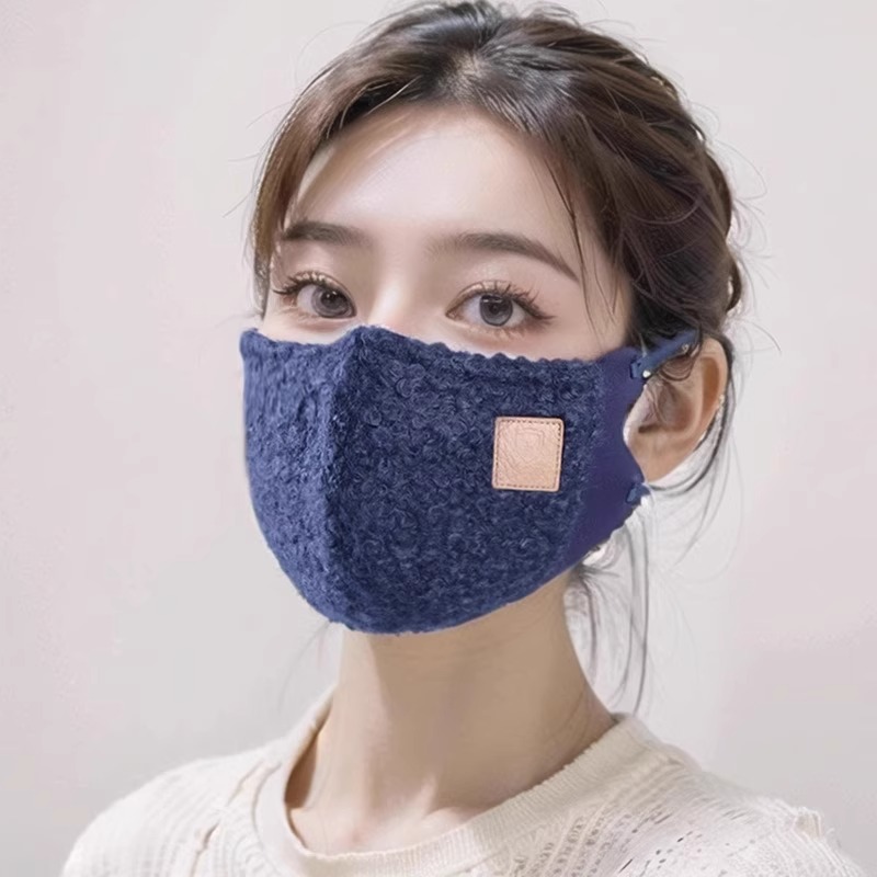 冬季泰迪绒3D立体保暖口罩时尚高颜值加厚防风防寒蓄热可水洗 泰迪绒时尚口罩远峰蓝【1个装】