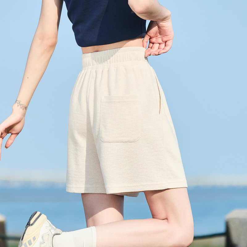 [1.5折价50元]唐狮夏季新款运动短裤女舒适宽松精致绣花松紧腰休闲阔腿裤
