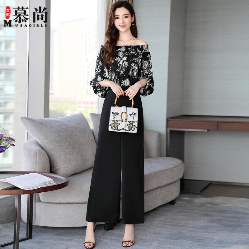夏款时尚套装两件套女士新品女装社会雪纺高腰阔腿裤女神范裤子潮