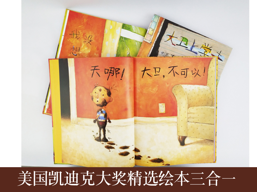 [正版]大卫不可以 大卫惹麻烦 大卫上学去 0-3-4-6岁亲子共读早教情商 凯迪克大奖绘本高清大图
