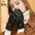 啄木鸟皮手套女冬季骑车加绒加厚防水防风触屏冬天骑行电动车保车