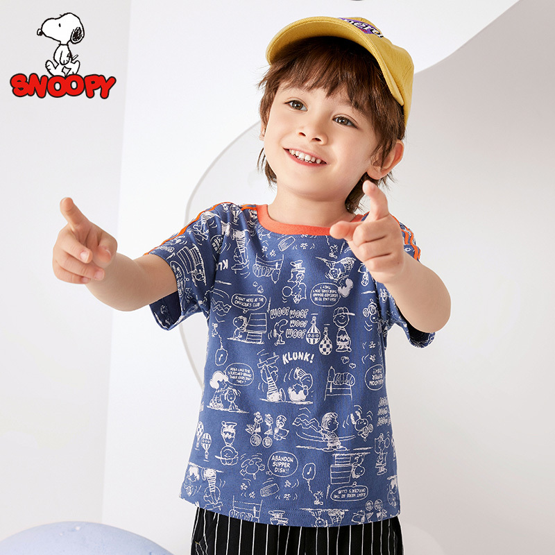 史努比snoopy童装男童短袖t恤夏季新款儿童半袖上衣宝宝夏装视频
