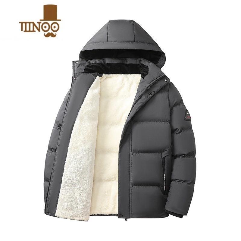 YANXU男棉衣外套冬季加绒加厚宽松休闲防风脱帽羔绒棉服男士羽绒棉袄 灰色毛里款 M建议体重90-110斤