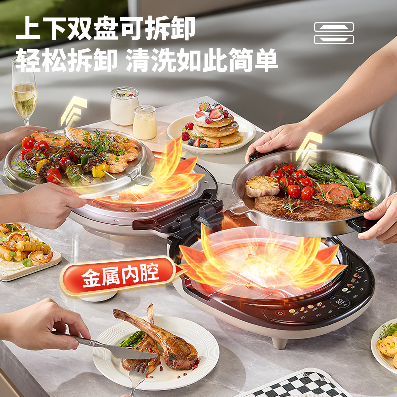 利仁LR-XGR3995 [双拆盘0涂层]电饼铛小钢人家用智能调火力早餐机不锈钢煎烤机高清大图