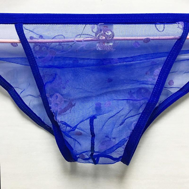 男士三角裤全透明情趣诱惑内裤男时尚网纱印花个性轻薄网孔