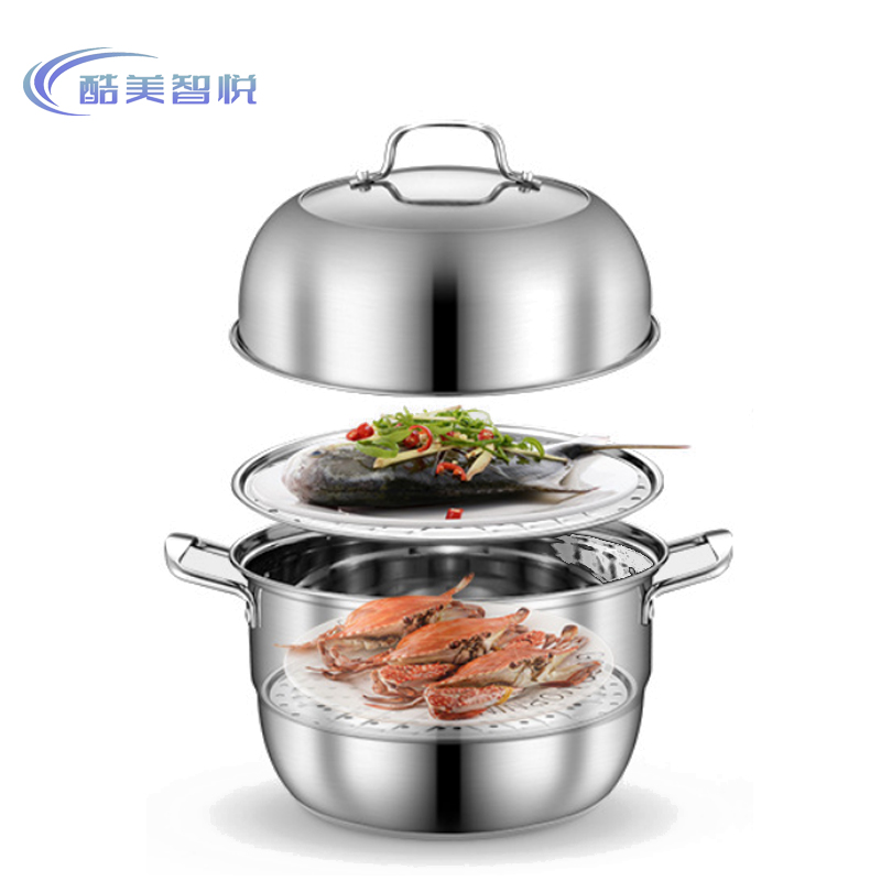 酷美智悦 304双层蒸锅实心把手30cm KM-JZ469 个高清大图