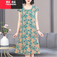 YIBUSHENG2024新款绸女气质时尚宽松印花大码中长人造棉连衣裙外穿妈S XL建议90-110斤 28号色8851款