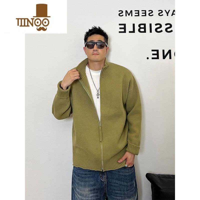 YANXU日系青年拉链开衫设计感ins夹克男士秋季针织衫宽松简约毛衣外套图片