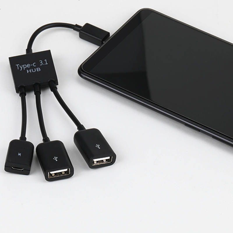 适用Type-C数据线OTG转接头转换USB接一拖二多头HUB华为P20板