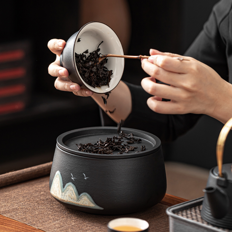 金杞复古黑陶瓷茶盆茶盂水盂茶渣缸高清大图