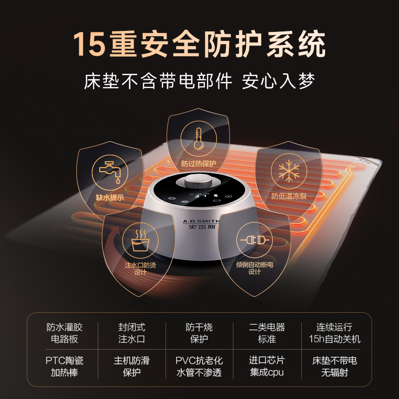 [新品]A.O.史密斯新品家用双人水暖毯智能电热毯恒温床垫1.5米Q5Wi