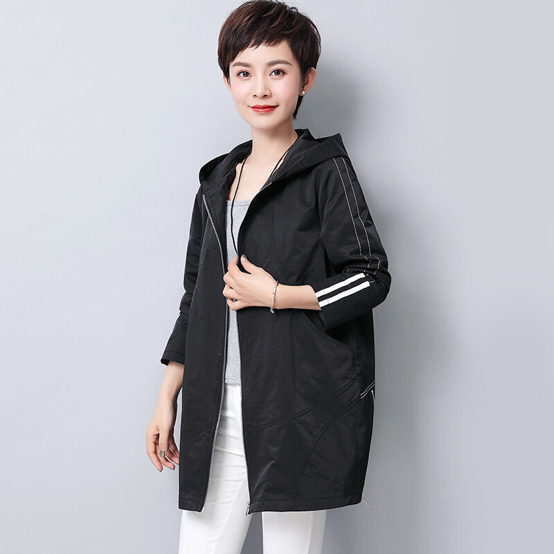 迪鲁奥（DILUAO)同款【品质保障】加肥加大码180斤外套女春秋中年妇女胖妈妈装宽松中长款初秋风衣新款女装_989 XXXL 黑色
