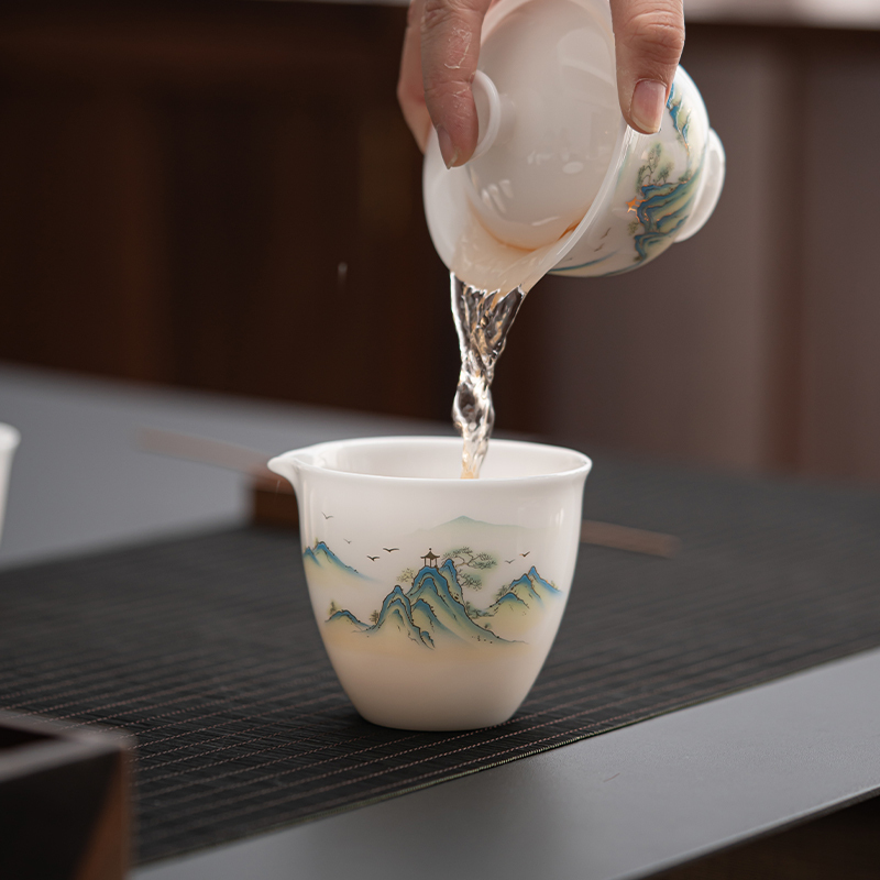 佳德美冰种玉瓷千里江山公道杯分茶器茶具配件