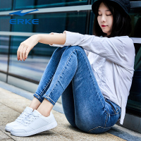 鸿星尔克（ERKE）女鞋透气板鞋女休闲鞋系带运动鞋白色透气女鞋黑色