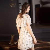 【1折价39.9元】唐狮连衣女小碎花雪纺裙荷叶边字漏肩显瘦裙子