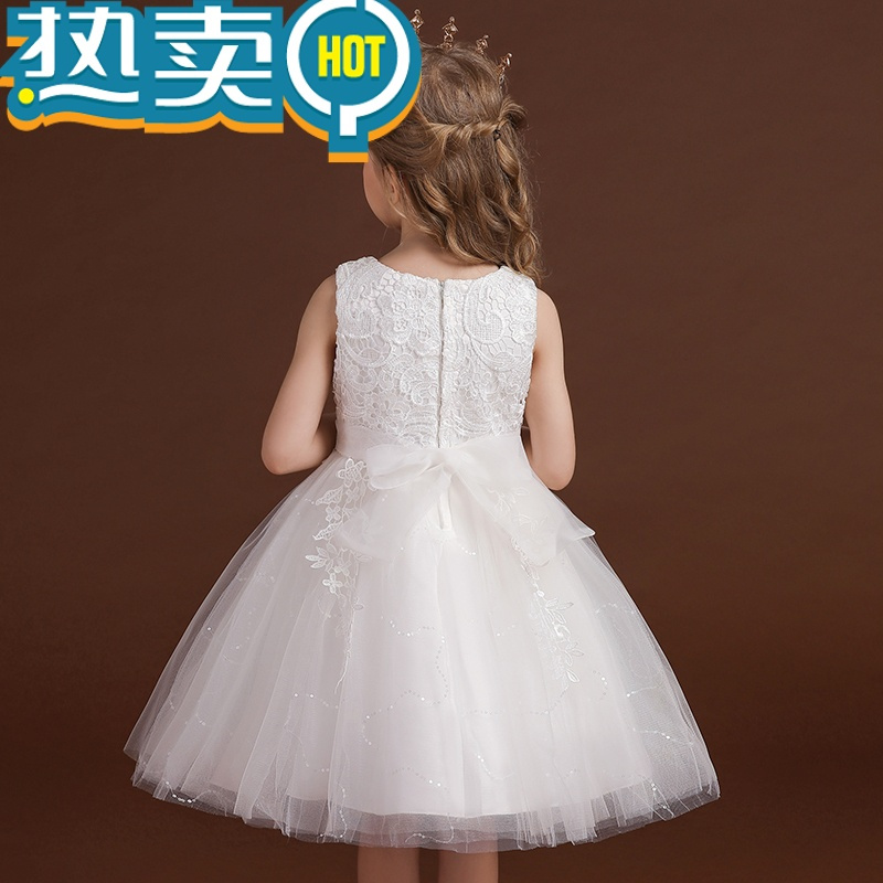 绿彩虹光女童连衣裙夏儿童白色蓬蓬纱裙花童婚礼小女孩礼服裙子夏款