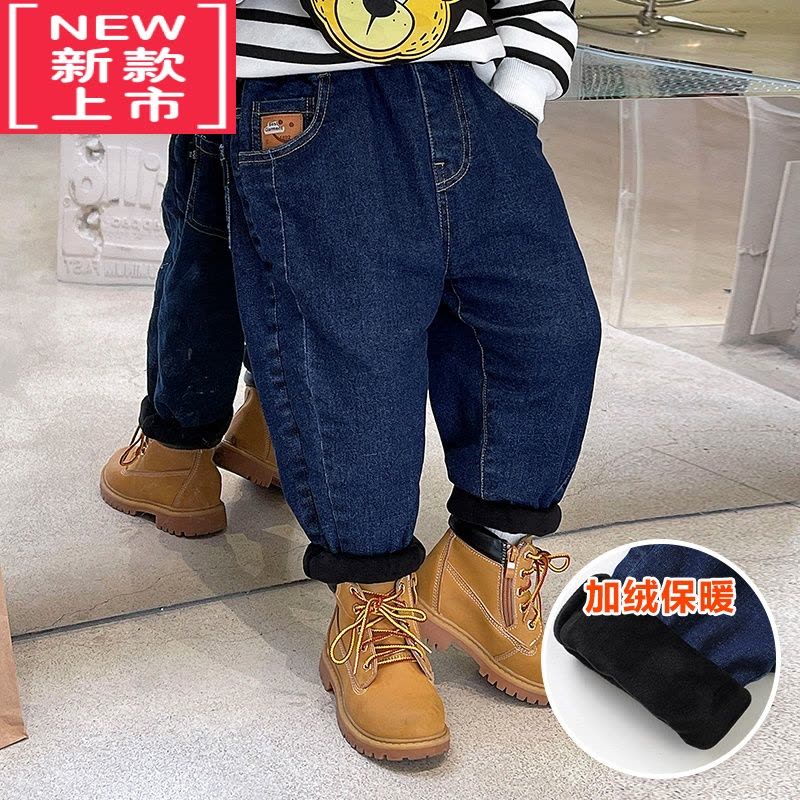 可莉允板牙男童加绒牛仔裤冬装秋冬款婴儿童装宝宝小童小童长裤子保暖潮保暖裤图片