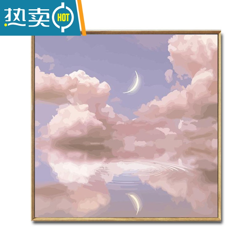 敬平ins风阳光大海diy数字油画手绘填充丙烯颜料油彩画风景装饰画装饰画 ly5194 50*50厘米绷好内框加外框+内框+画布+颜料+画笔+配