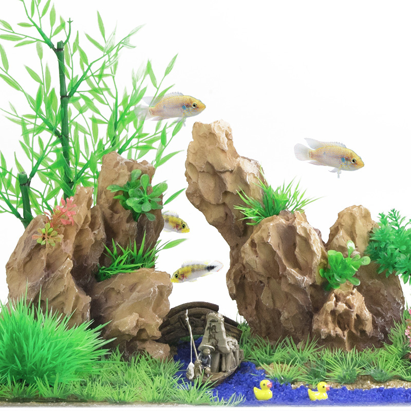生态鱼缸造景套餐假山摆件装饰品小型创意水大型缸大号松皮石高清大图