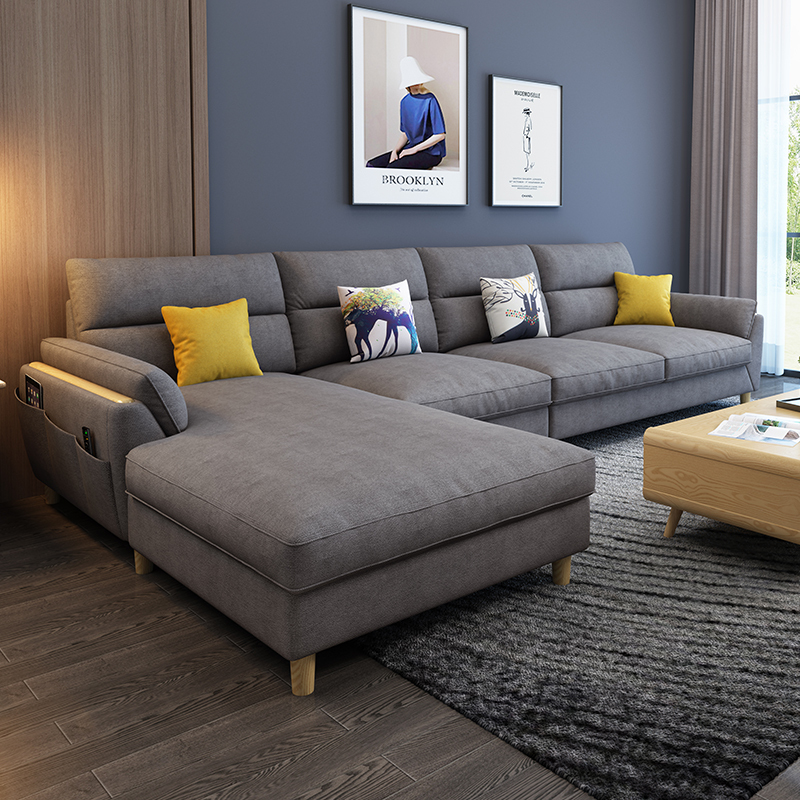 沙发 北欧风科技布简约现代客厅组合大小户型转角l型可拆洗布艺沙发