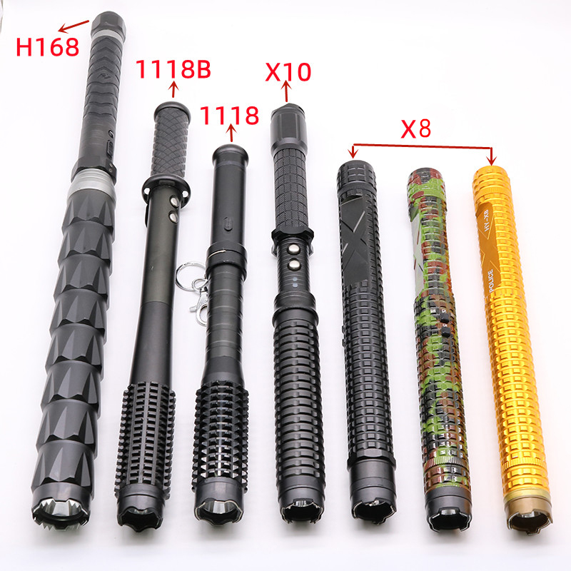 学校工厂银行保安巡逻防卫电棒棍加长款电棒手电筒防护远射手电筒 防卫强光手电筒 大款长款家用巡防自卫手电 安保工具器材 X8金色