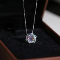 S925银方糖项链简约奥地利水晶坠女配饰项链锁骨链YWYDM76送女朋友七夕情人节礼物