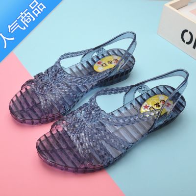 SUNTEK夏季塑料女凉鞋露趾水晶鞋透明果冻鞋防滑妈妈跳舞鞋女沙滩凉鞋 928黑色 38偏小一码
