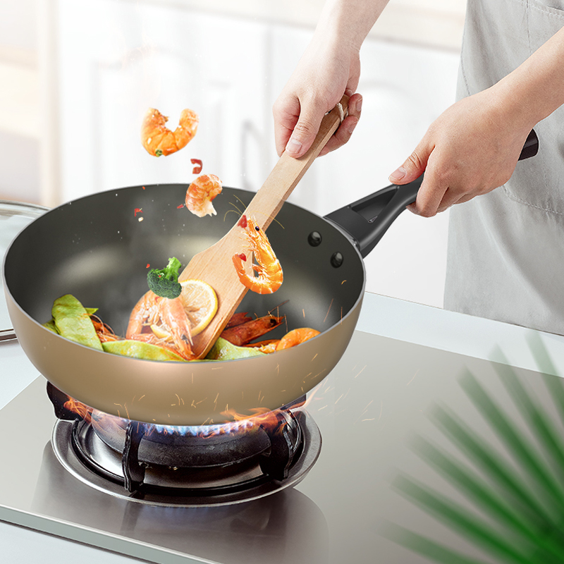 爱仕达(ASD)锅炒锅不粘锅家用炒菜锅28CM麦饭石色平底煤气灶专用锅子少烟不沾燃气适用锅具煎炒锅小 28CM 红色高清大图