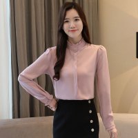 轻羽语衬衫女长袖chic春季新款女装2019韩版宽松上衣韩范港味衬衣991 M 粉红色