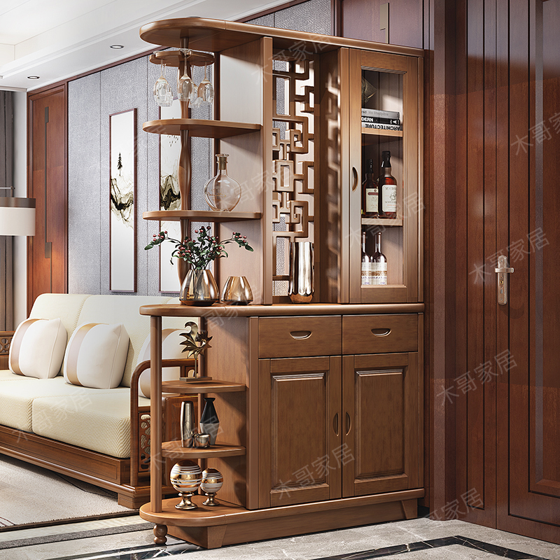 寻木匠客厅隔断柜装饰柜实木中式间厅柜屏风酒柜双面进玄关柜鞋柜一体