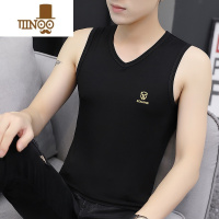 YANXU2022莫代尔男士V领背心宽肩坎肩无袖t恤冰丝内穿0打 2XL135-150斤 200011-黑色