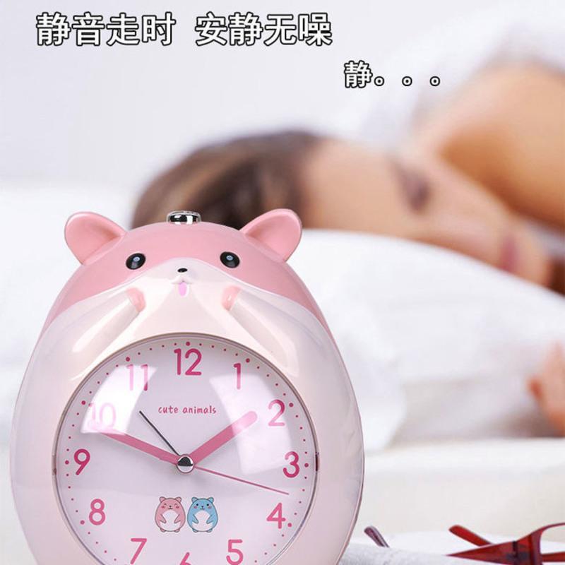 创意新款小仓鼠卡通语音闹钟儿童学生用静音夜光女生可爱电子闹钟 龙猫绿色[静音/夜灯/金属支架]