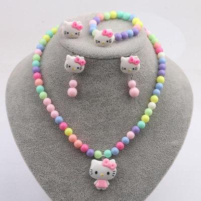 实色猫咪女童公主可爱儿童项链手链套装kt猫戒指耳环耳夹儿童玩具艾莎