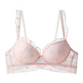 纯欲风胸罩蕾丝网纱花边内衣女小胸聚拢上托无钢圈防下垂少女文胸 85B 粉色